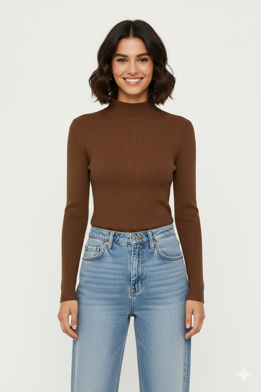 Mock Neck Slim Knit Sweater