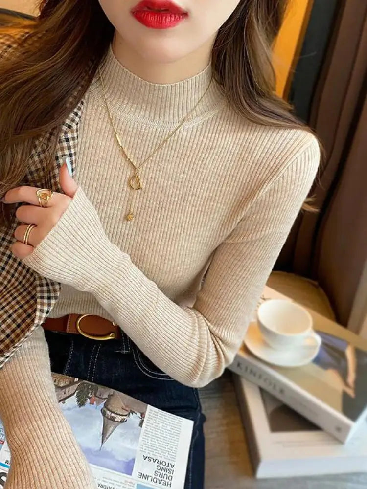 Mock Neck Slim Knit Sweater