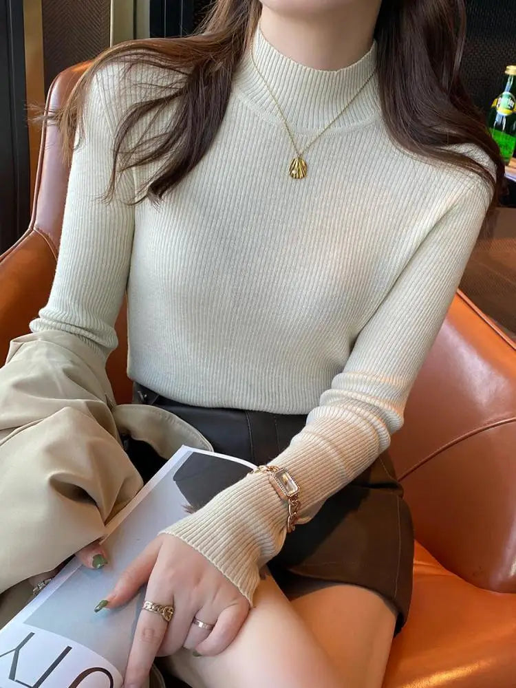 Mock Neck Slim Knit Sweater