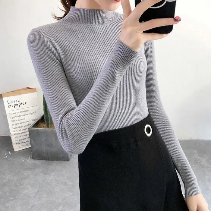 Mock Neck Slim Knit Sweater
